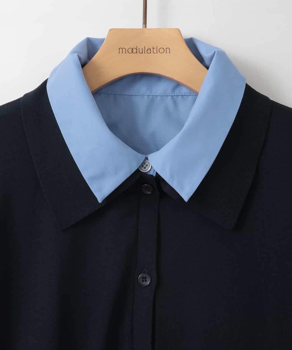 ZMBGE12150 al'aise modulation(アレーズモジュレーション) 【洗える/UV】シャツドッキングニットカーディガン ネイビー