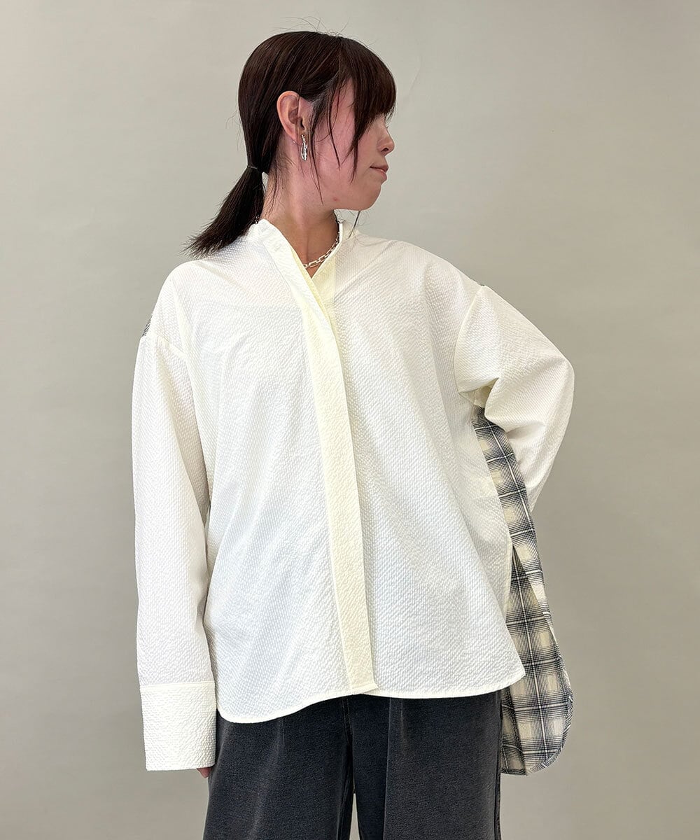 ZMBGE13089 al'aise modulation(アレーズモジュレーション) バックチェックデザインシャツ ホワイト