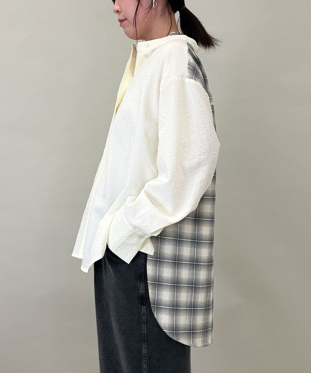 ZMBGE13089 al'aise modulation(アレーズモジュレーション) バックチェックデザインシャツ ホワイト