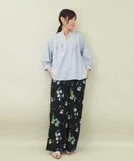 ZMBGE16080 al'aise modulation(アレーズモジュレーション) 【セットアップ対応・洗える】リネンライクピンタックスキッパーブラウス ライトブルー