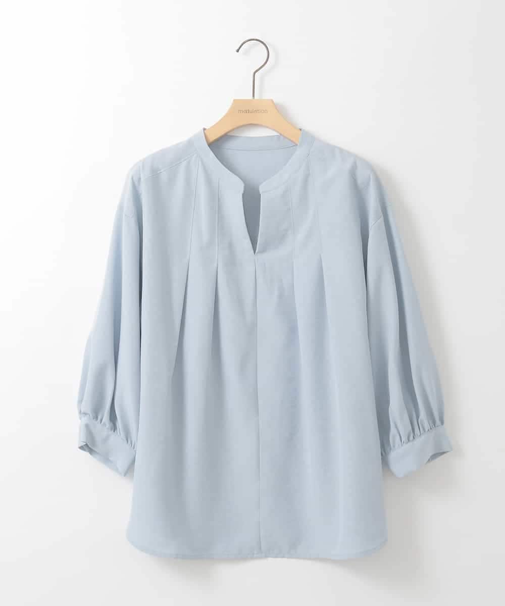 ZMBGE16080 al'aise modulation(アレーズモジュレーション) 【洗える】ピンタックスキッパーブラウス ライトブルー