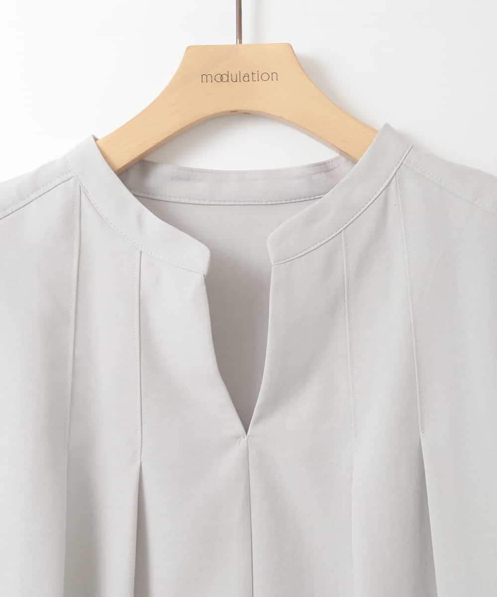 ZMBGE16080 al'aise modulation(アレーズモジュレーション) 【洗える】ピンタックスキッパーブラウス ダークグレー