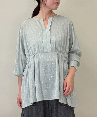 ZMBGE19095 al'aise modulation 【洗える】ラメドット切り替えフレアブラウス