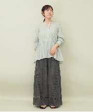 ZMBGE19095 al'aise modulation(アレーズモジュレーション) 【洗える】ラメドット切り替えフレアブラウス グリーン