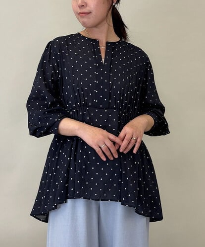 ZMBGE19095 al'aise modulation 【洗える】ラメドット切り替えフレアブラウス