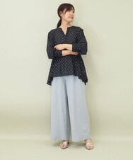 ZMBGE19095 al'aise modulation(アレーズモジュレーション) 【洗える】ラメドット切り替えフレアブラウス ネイビー