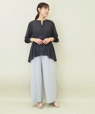 ZMBGE19095 al'aise modulation(アレーズモジュレーション) 【洗える】ラメドット切り替えフレアブラウス ネイビー