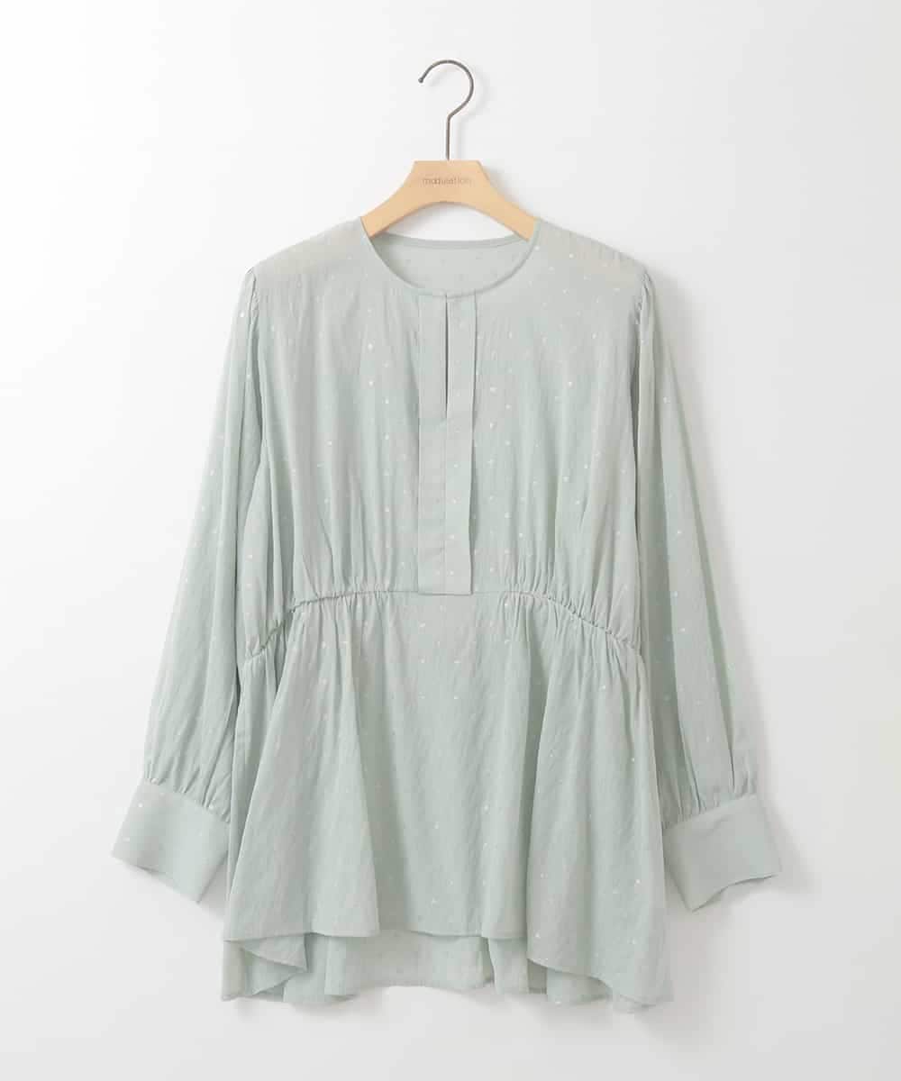 ZMBGE19095 al'aise modulation(アレーズモジュレーション) 【洗える】ラメドット切り替えフレアブラウス グリーン