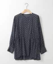 ZMBGE19095 al'aise modulation(アレーズモジュレーション) 【洗える】ラメドット切り替えフレアブラウス ネイビー