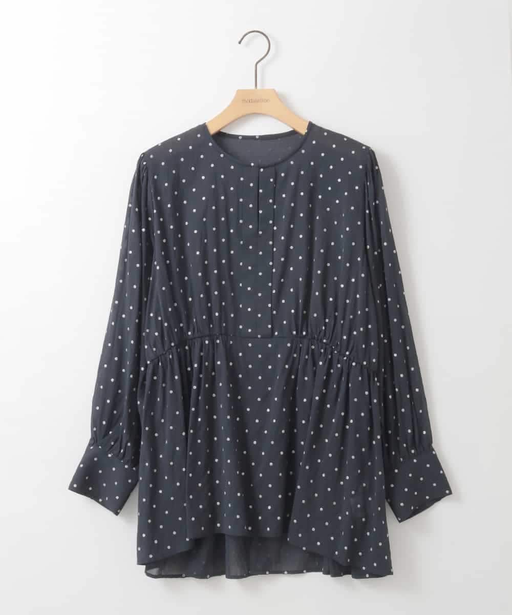 ZMBGE19095 al'aise modulation(アレーズモジュレーション) 【洗える】ラメドット切り替えフレアブラウス ネイビー