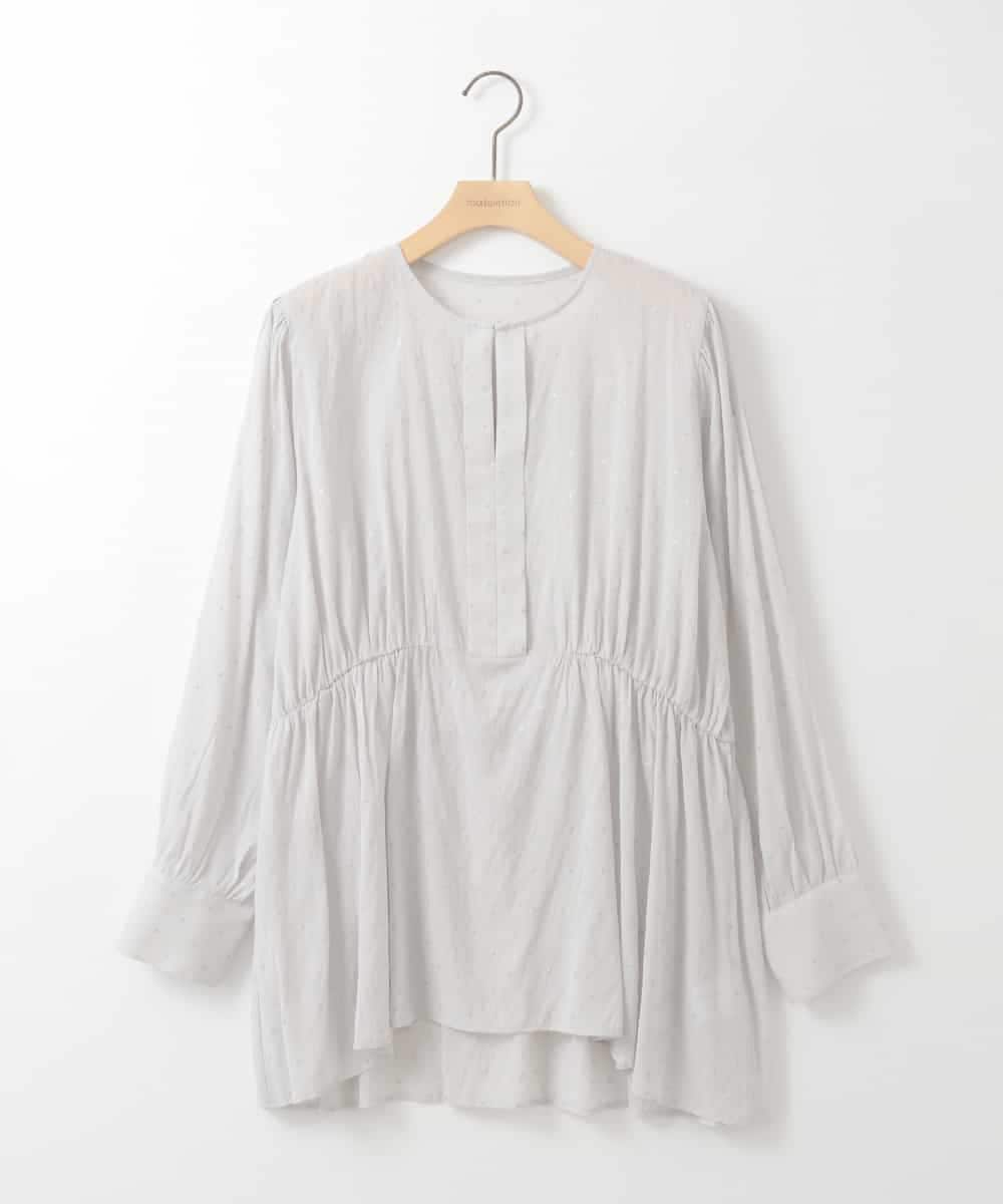 ZMBGE19095 al'aise modulation(アレーズモジュレーション) 【洗える】ラメドット切り替えフレアブラウス ライトグレー