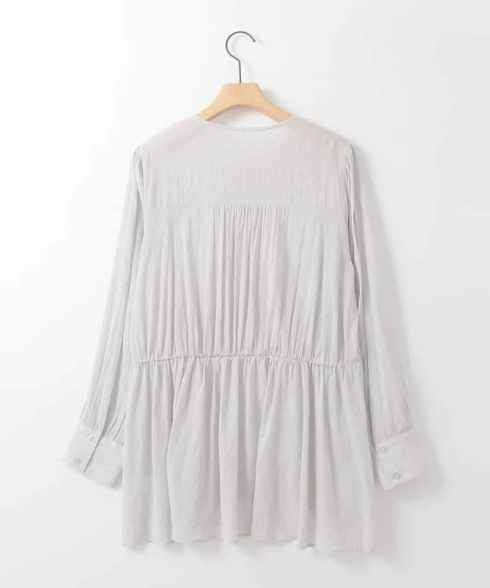 ZMBGE19095 al'aise modulation(アレーズモジュレーション) 【洗える】ラメドット切り替えフレアブラウス ライトグレー