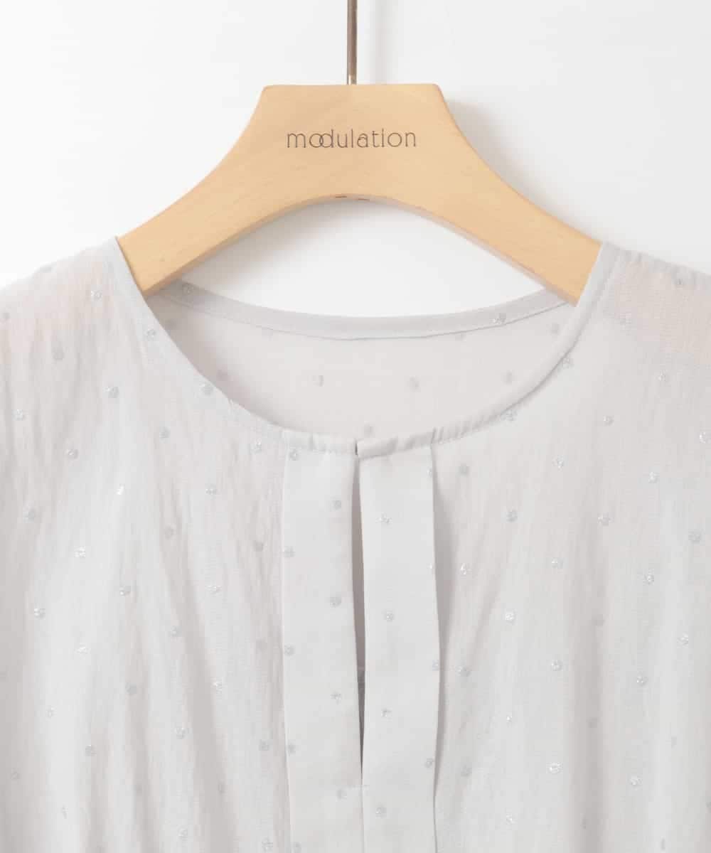 ZMBGE19095 al'aise modulation(アレーズモジュレーション) 【洗える】ラメドット切り替えフレアブラウス ライトグレー