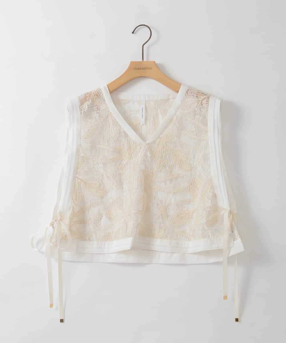 ZMBGE22120 al'aise modulation(アレーズモジュレーション) レース刺繍ベスト ホワイト