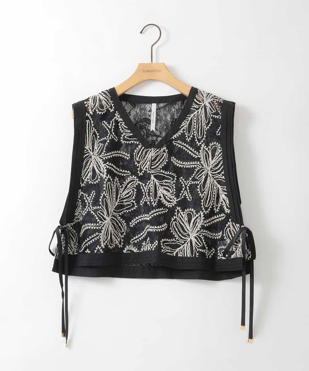 ZMBGE22120 al'aise modulation(アレーズモジュレーション) レース刺繍ベスト ブラック