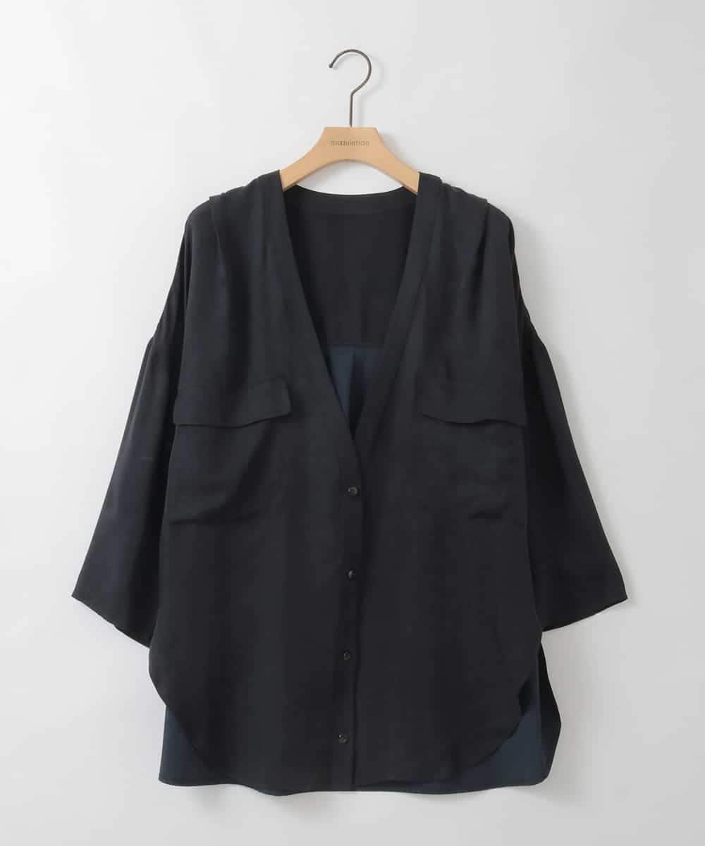 ZMBGE23169 al'aise modulation(アレーズモジュレーション) ドッキング Vネックブラウス ネイビー