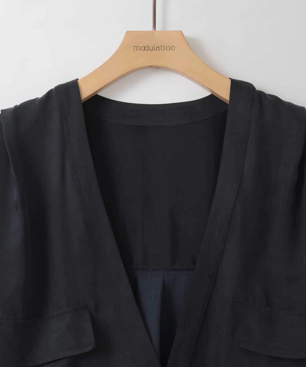 ZMBGE23169 al'aise modulation(アレーズモジュレーション) ドッキング Vネックブラウス ネイビー