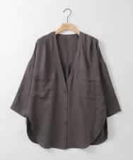 ZMBGE23169 al'aise modulation(アレーズモジュレーション) ドッキング Vネックブラウス ダークグレー