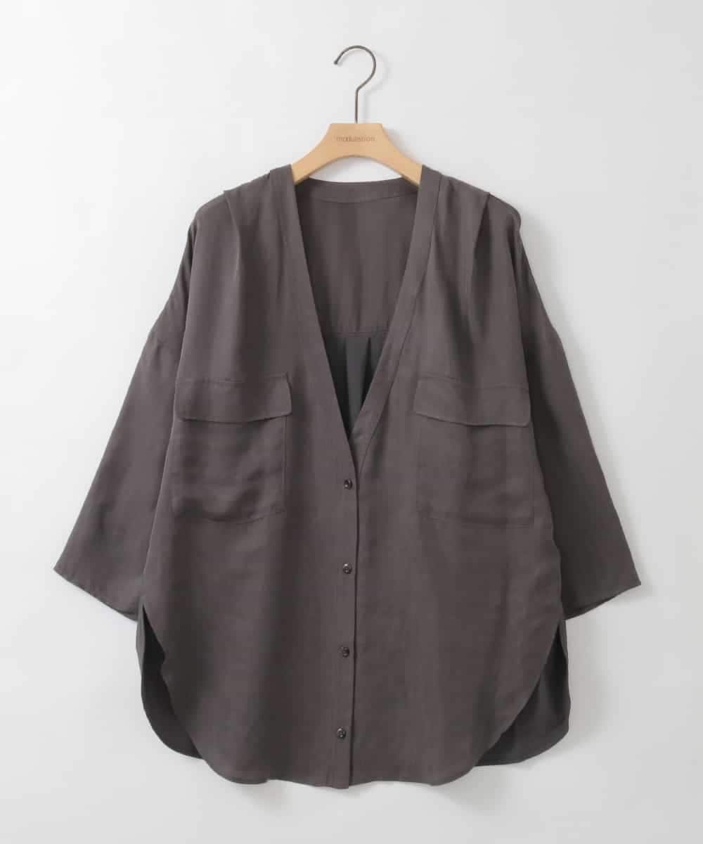 ZMBGE23169 al'aise modulation(アレーズモジュレーション) ドッキング Vネックブラウス ダークグレー