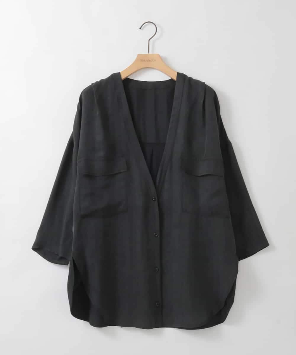 ZMBGE23169 al'aise modulation(アレーズモジュレーション) ドッキング Vネックブラウス ブラック