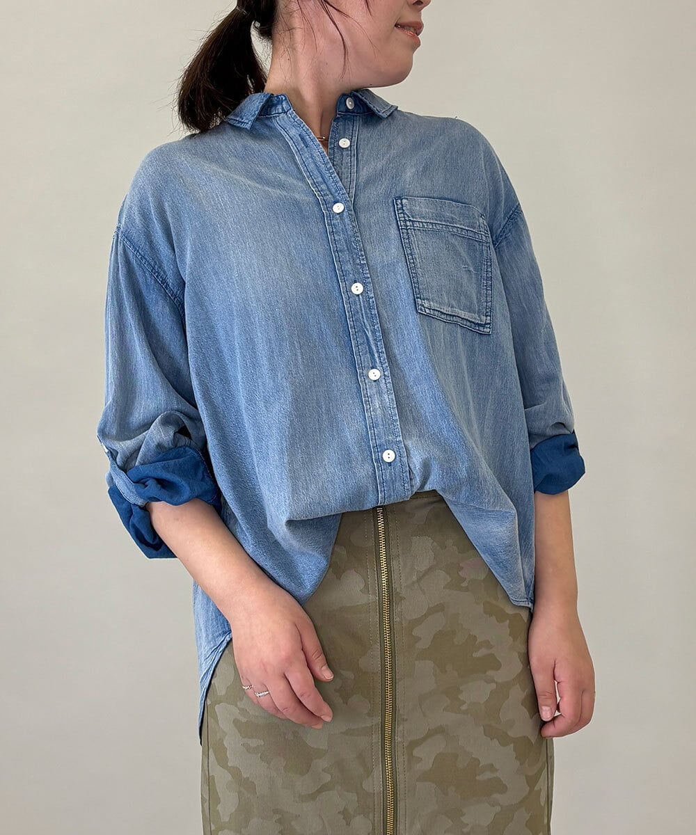 ZMBGE26138 al'aise modulation(アレーズモジュレーション) デニムライクコットンブラウス ブルー