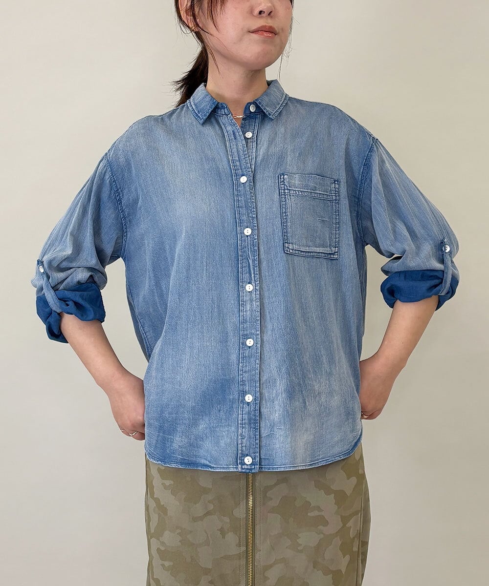 ZMBGE26138 al'aise modulation(アレーズモジュレーション) デニムライクコットンブラウス ブルー