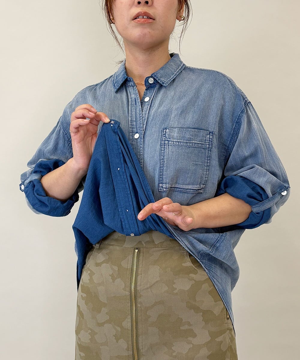 ZMBGE26138 al'aise modulation(アレーズモジュレーション) デニムライクコットンブラウス ブルー