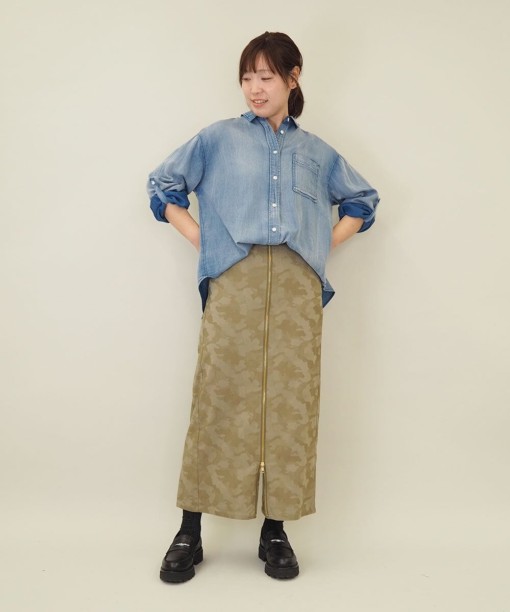 ZMBGE26138 al'aise modulation(アレーズモジュレーション) デニムライクコットンブラウス ブルー