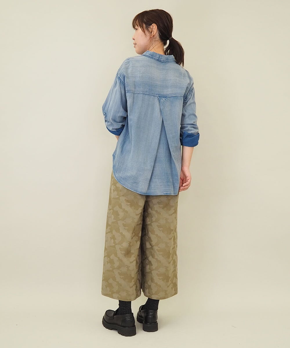 ZMBGE26138 al'aise modulation(アレーズモジュレーション) デニムライクコットンブラウス ブルー