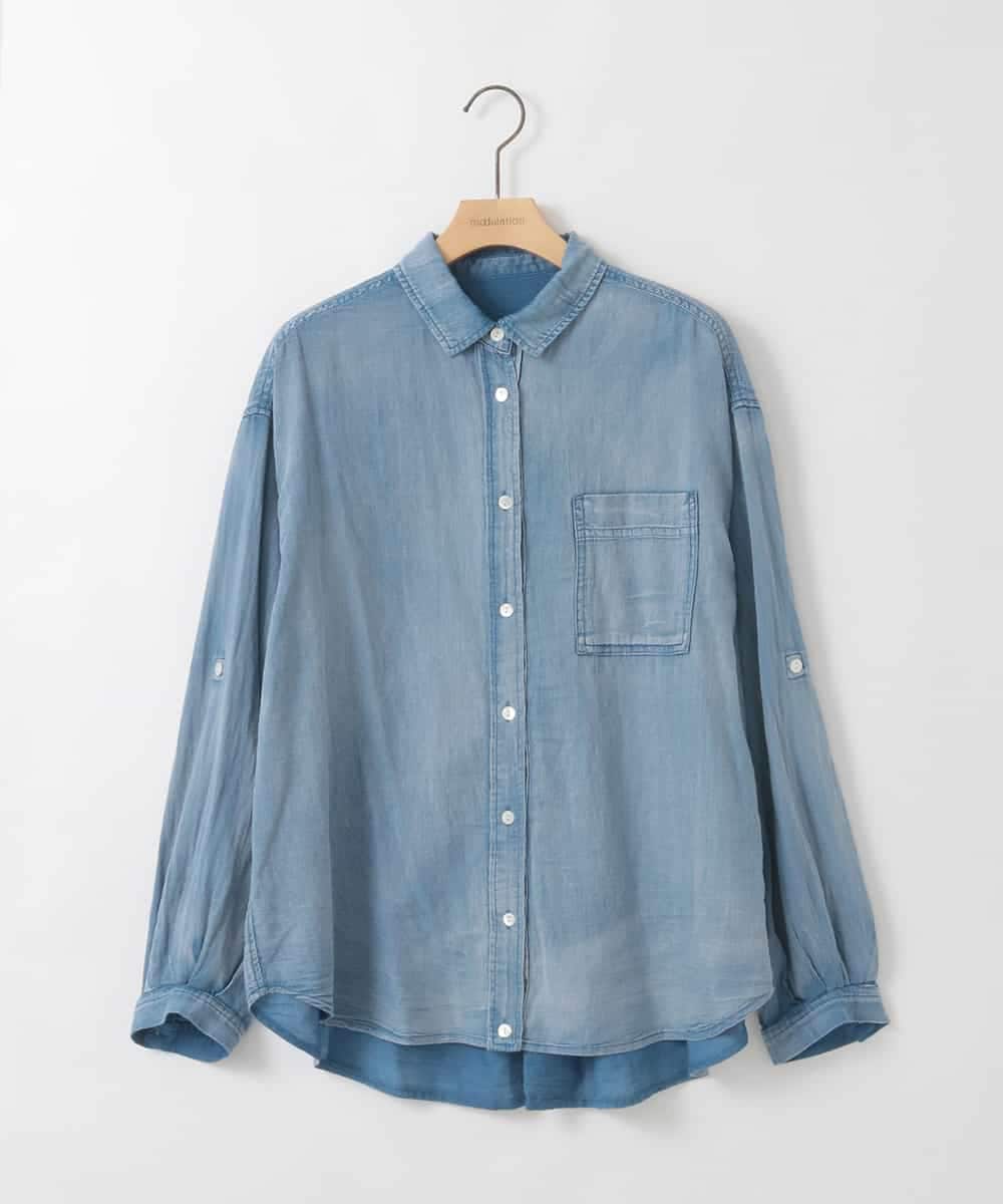 ZMBGE26138 al'aise modulation(アレーズモジュレーション) デニムライクコットンブラウス ブルー