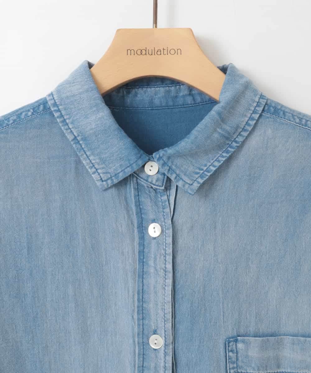 ZMBGE26138 al'aise modulation(アレーズモジュレーション) デニムライクコットンブラウス ブルー