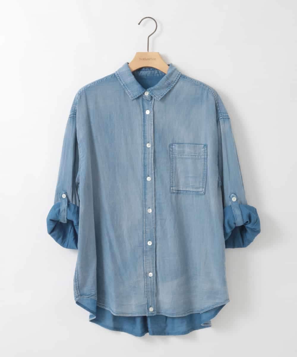 ZMBGE26138 al'aise modulation(アレーズモジュレーション) デニムライクコットンブラウス ブルー