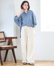 ZMBGE27138 al'aise modulation(アレーズモジュレーション) デニムライクスキッパーブラウス ブルー