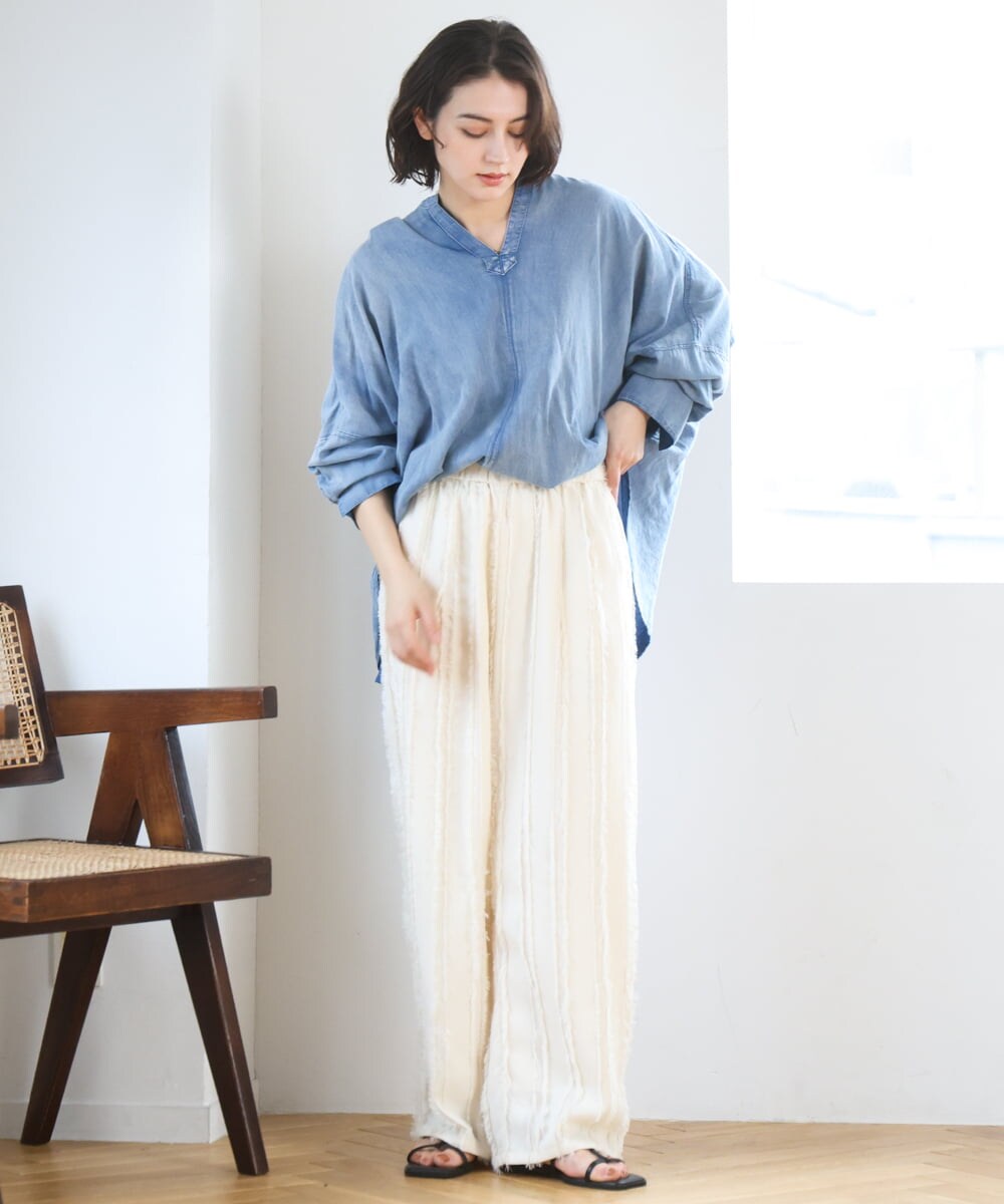 ZMBGE27138 al'aise modulation(アレーズモジュレーション) デニムライクスキッパーブラウス ブルー