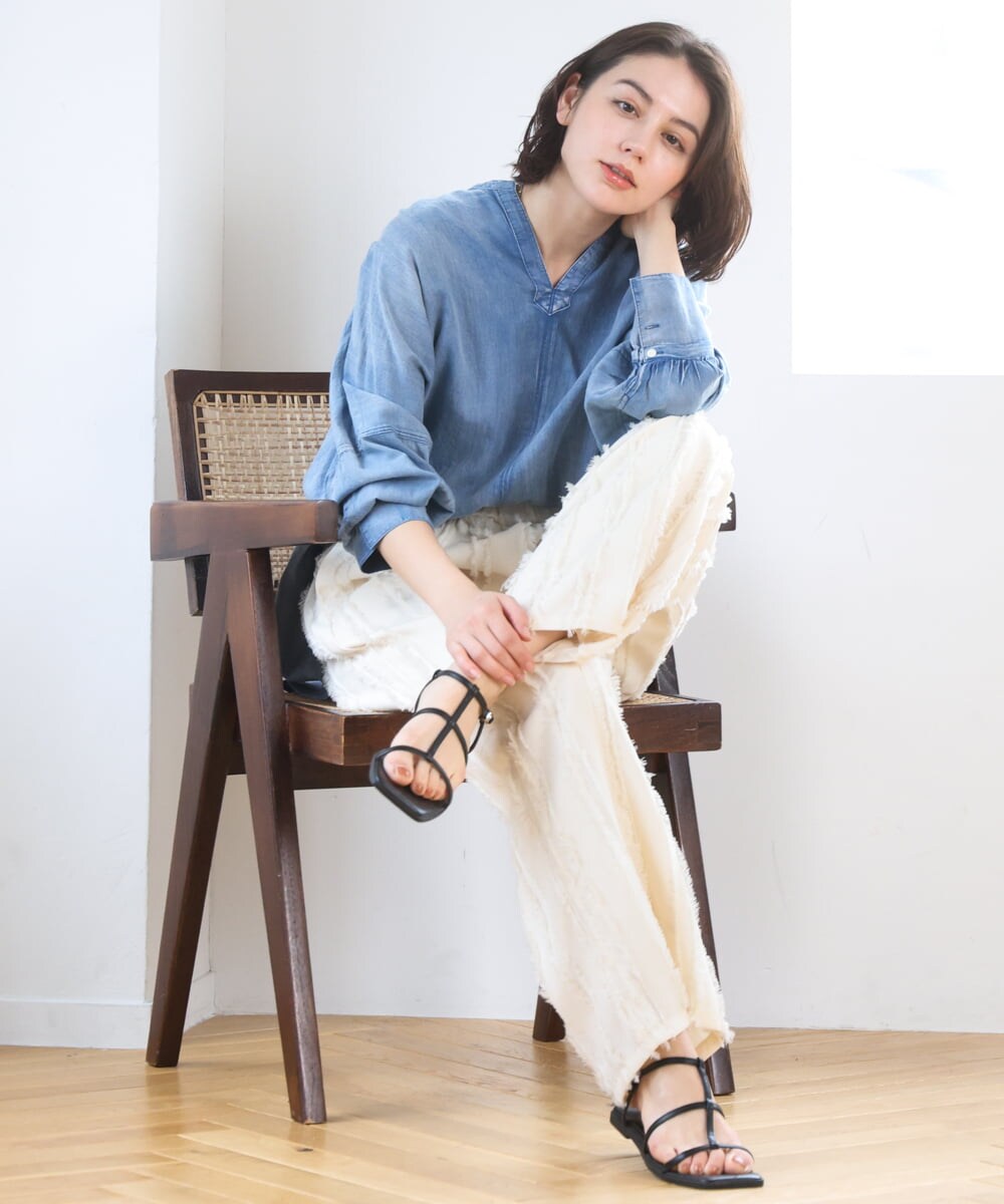 ZMBGE27138 al'aise modulation(アレーズモジュレーション) デニムライクスキッパーブラウス ブルー