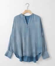 ZMBGE27138 al'aise modulation(アレーズモジュレーション) デニムライクスキッパーブラウス ブルー