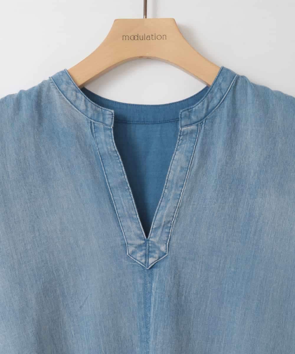 ZMBGE27138 al'aise modulation(アレーズモジュレーション) デニムライクスキッパーブラウス ブルー