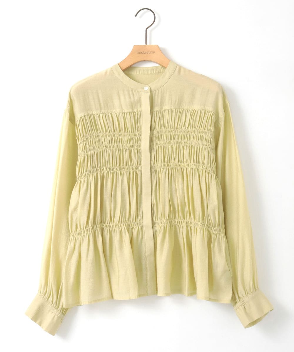ZMBGE28120 al'aise modulation(アレーズモジュレーション) ノーカラーシャーリングブラウス イエロー
