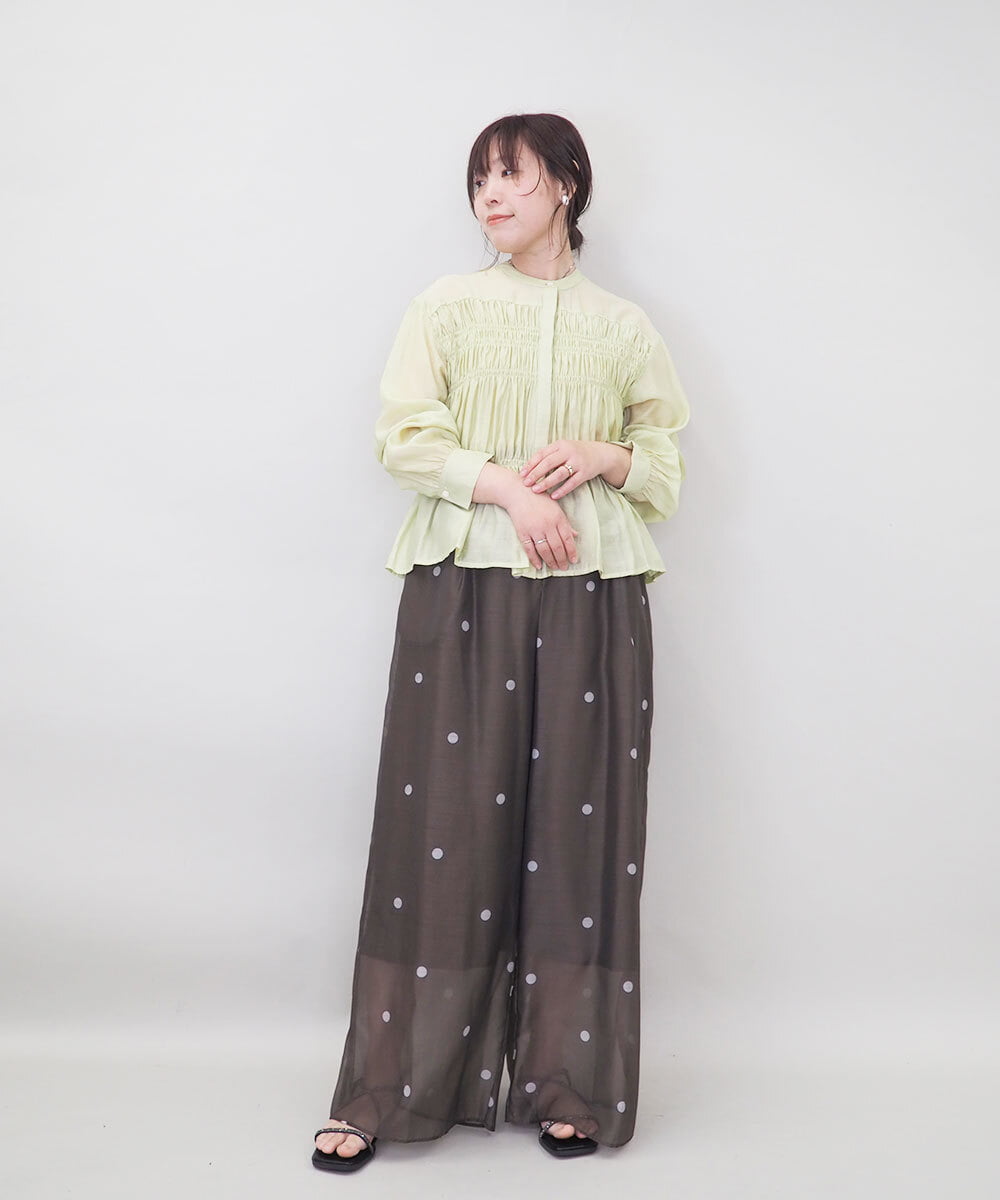 ZMBGE28120 al'aise modulation(アレーズモジュレーション) ノーカラーシャーリングブラウス イエロー