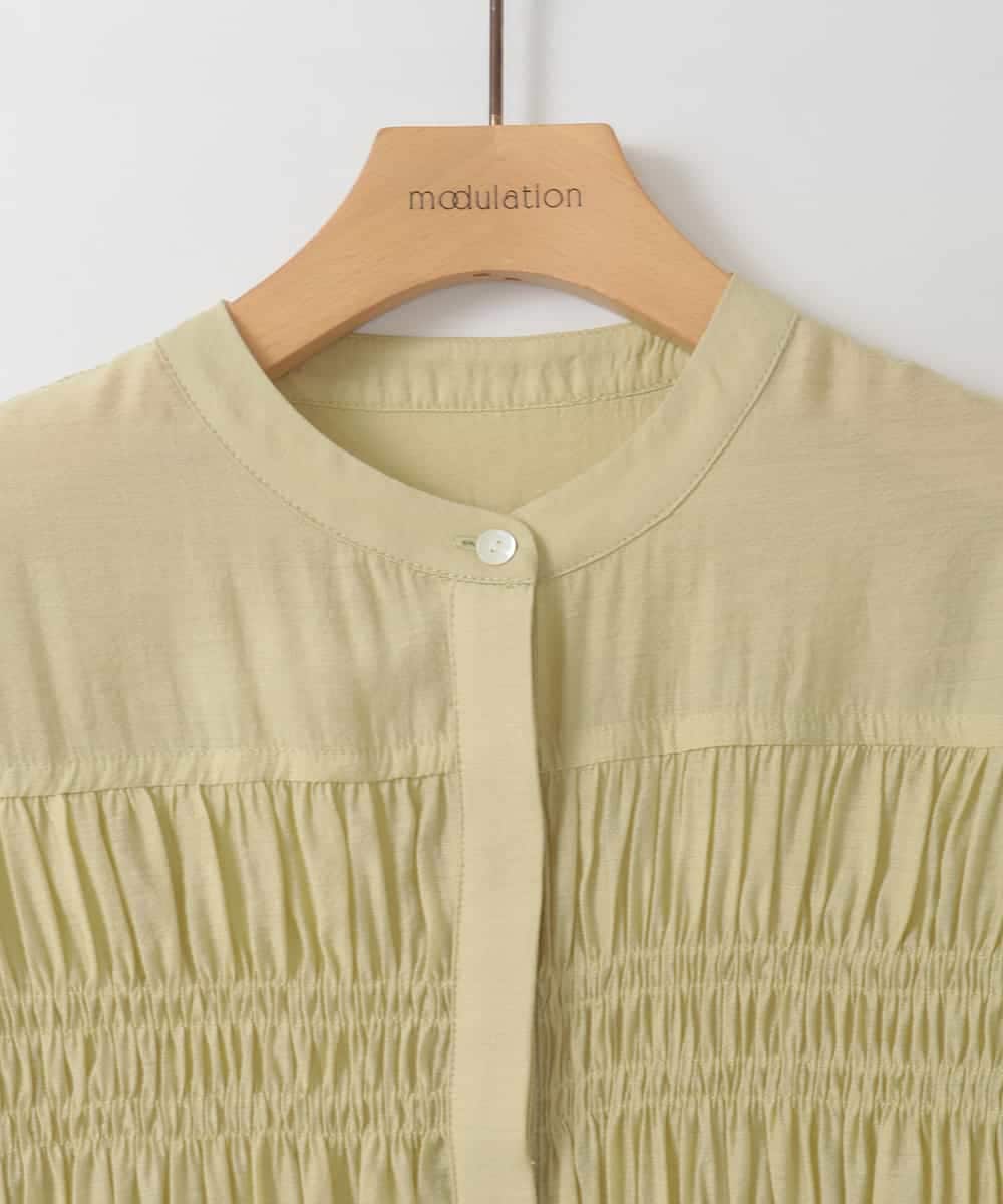 ZMBGE28120 al'aise modulation(アレーズモジュレーション) ノーカラーシャーリングブラウス イエロー