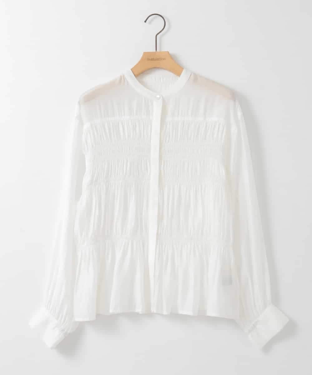 ZMBGE28120 al'aise modulation(アレーズモジュレーション) ノーカラーシャーリングブラウス ホワイト