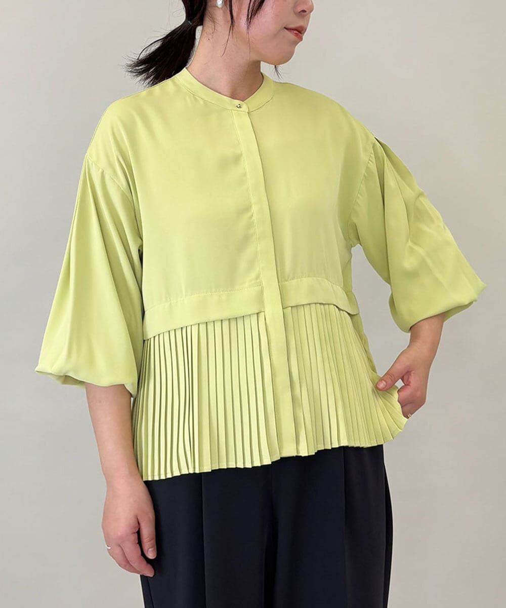 ZMBGE29128 al'aise modulation(アレーズモジュレーション) プリーツヘムノーカラーブラウス イエロー