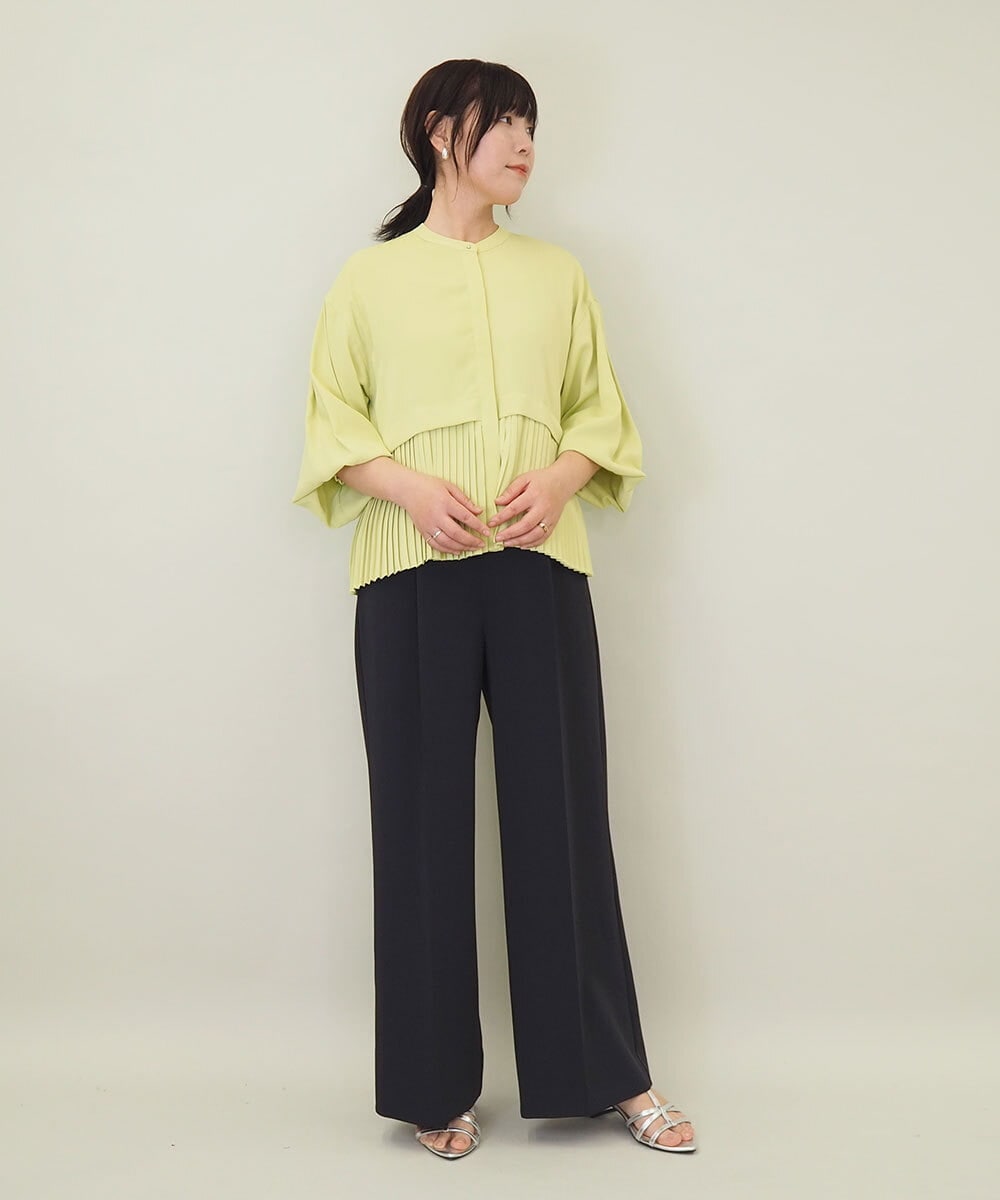 ZMBGE29128 al'aise modulation(アレーズモジュレーション) プリーツヘムノーカラーブラウス イエロー