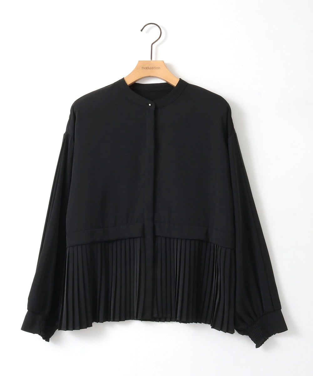 ZMBGE29128 al'aise modulation(アレーズモジュレーション) プリーツヘムノーカラーブラウス ブラック