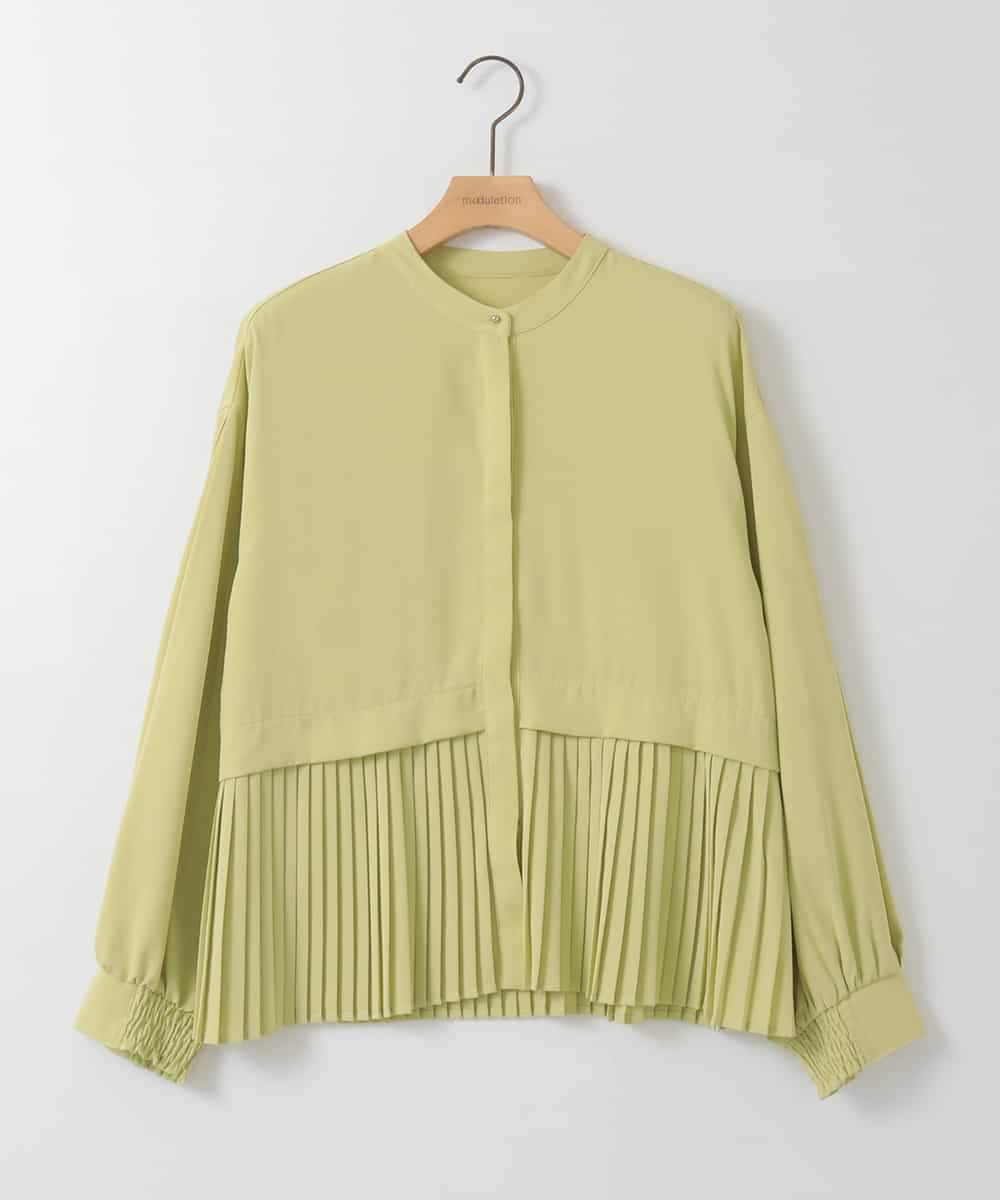 ZMBGE29128 al'aise modulation(アレーズモジュレーション) プリーツヘムノーカラーブラウス イエロー