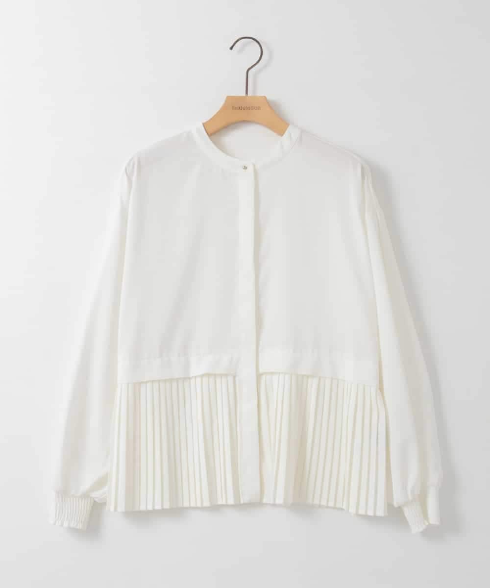 ZMBGE29128 al'aise modulation(アレーズモジュレーション) プリーツヘムノーカラーブラウス ホワイト