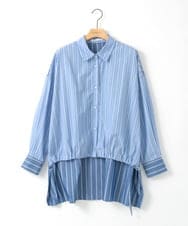 ZMBGE30145 al'aise modulation(アレーズモジュレーション) 配色ストライプドロストシャツ ブルー