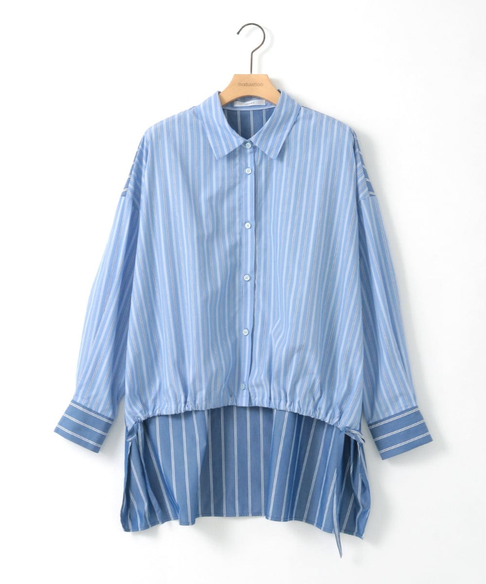 ZMBGE30145 al'aise modulation(アレーズモジュレーション) 配色ストライプドロストシャツ ブルー