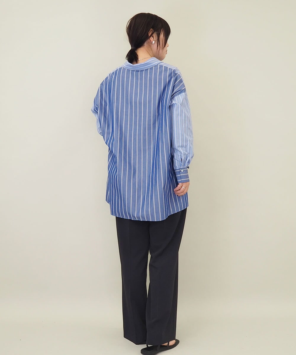 ZMBGE30145 al'aise modulation(アレーズモジュレーション) 配色ストライプドロストシャツ ブルー