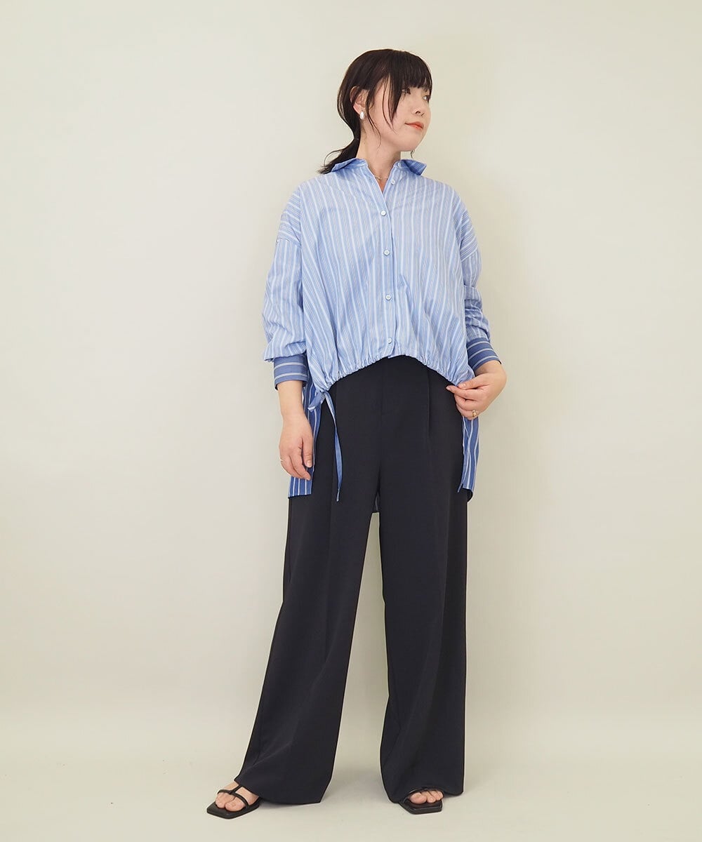 ZMBGE30145 al'aise modulation(アレーズモジュレーション) 配色ストライプドロストシャツ ブルー